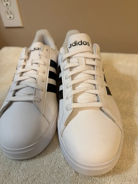 adidas Grand Court 2.0 White Sneakers with Black Three-Stripes - Picture 4 of 5